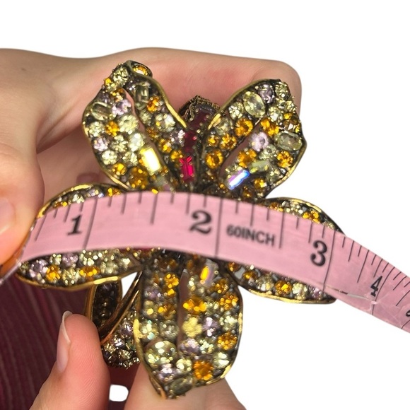 Vintage Iradj Moini crystal Dimensional Lily Flower Cuff Bracelet rhinestone - Picture 5 of 7